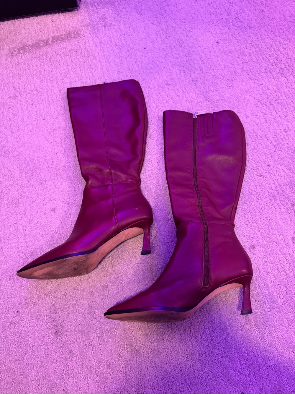 Women's Burgundy Mid-Calf Pointed Toe Heeled Boots
